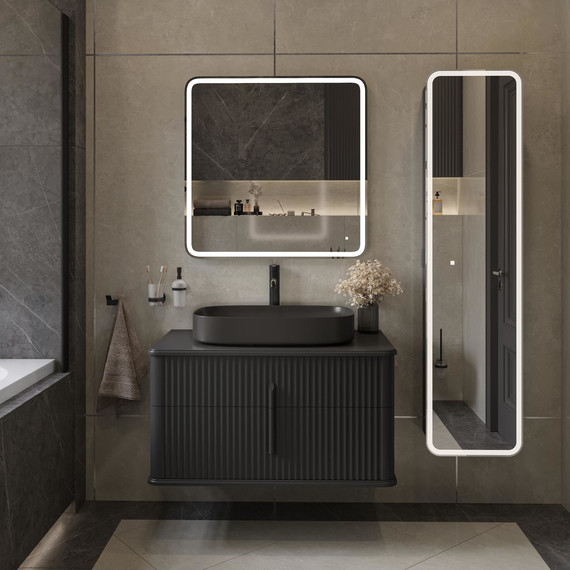 Тумба подвесная с раковиной и столешницей Stworki Молде 95 см 591332, чёрный фото 7