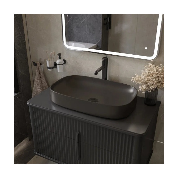 Тумба подвесная с раковиной и столешницей Stworki Молде 95 см 591332, чёрный фото 8