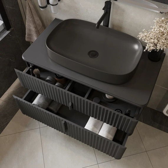 Тумба подвесная с раковиной и столешницей Stworki Молде 95 см 591332, чёрный фото 9