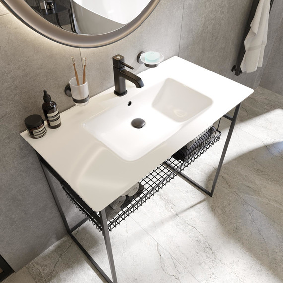 Консоль напольная с раковиной Stworki Мосс 90 см KR-601932, чёрный фото 6