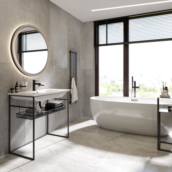 Консоль напольная с раковиной Stworki Мосс 90 см KR-601932, чёрный фото 5