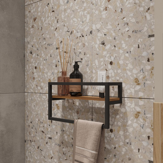 Полка с полотенцедержателем Stworki Гриндстед 40 см П23245, чёрный/светлое дерево фото 5