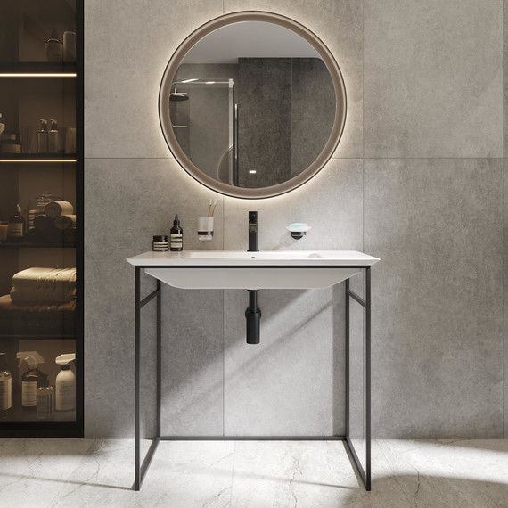 Консоль напольная с раковиной Stworki Мосс 90 см KR-601932, чёрный фото 4