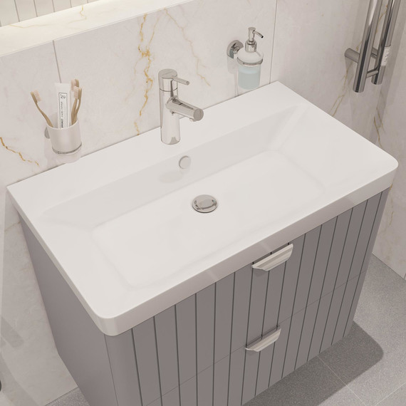 Тумба подвесная с раковиной Stworki Ларвик 80 см 622516, серый фото 5