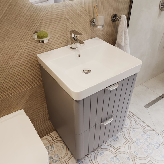 Тумба подвесная с раковиной Stworki Ларвик 50 см TR-622509, серый фото 5