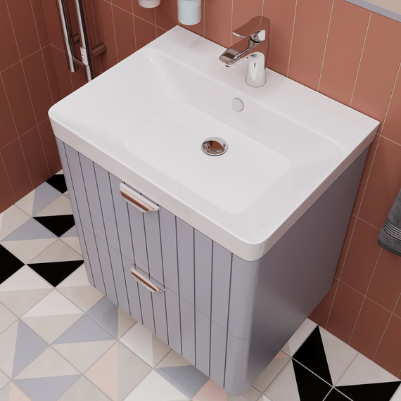 Тумба подвесная с раковиной Stworki Ларвик 60 см 622514, серый фото 5