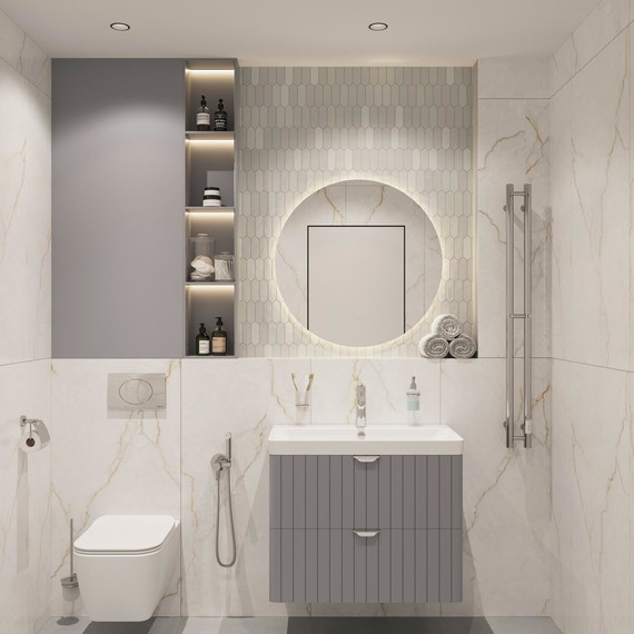 Тумба подвесная с раковиной Stworki Ларвик 80 см 622516, серый фото 8