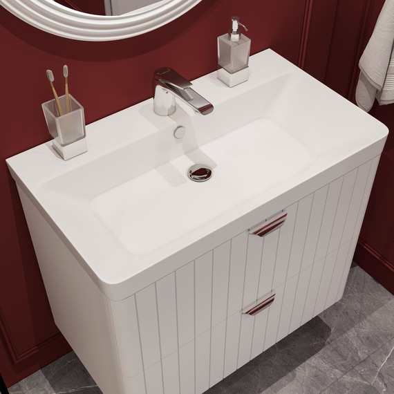 Тумба подвесная с раковиной Stworki Ларвик 80 см 622515, белый фото 5