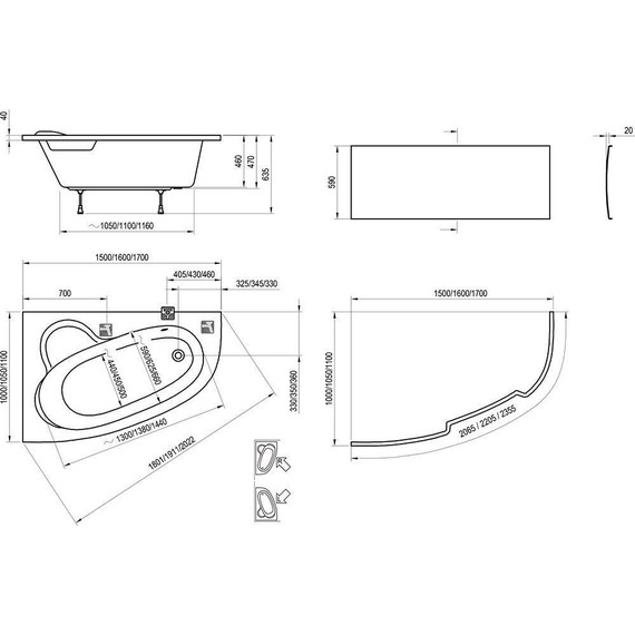Ванна акриловая Ravak Asymmetric 170х110 см C481000000 L, Размер - мм: 1700х1100 фото 6