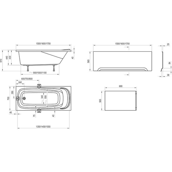 Ванна акриловая Ravak Vanda II 170х70 см CP21000000, Размер - мм: 1700х700 - 12 Ванна акриловая Ravak Vanda II 170х70 см CP21000000, Размер - мм: 1700х700 фото 12