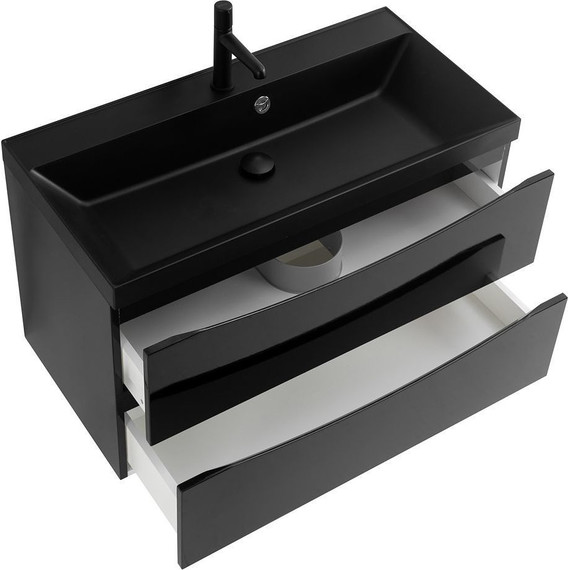 Тумба подвесная с раковиной BelBagno MARINO-900-2C-SO-NL-P 90 см, Nero Lucido (раковина BB900/450-LV-ART-AST-NERO) фото 