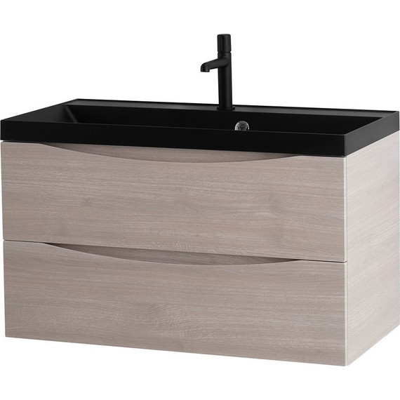 Тумба подвесная с раковиной BelBagno MARINO-900-2C-SO-RG-P 90 см, Rovere Grigio (раковина BB900/450-LV-ART-AST-NERO) фото 