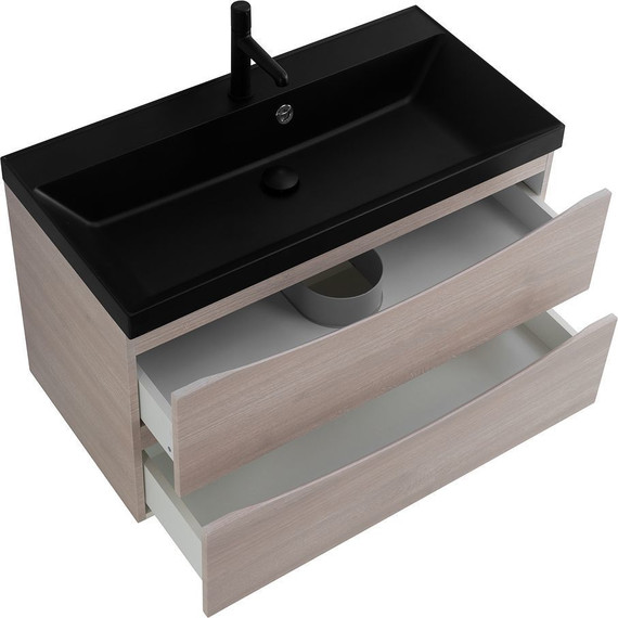 Тумба подвесная с раковиной BelBagno MARINO-900-2C-SO-RG-P 90 см, Rovere Grigio (раковина BB900/450-LV-ART-AST-NERO) фото 2