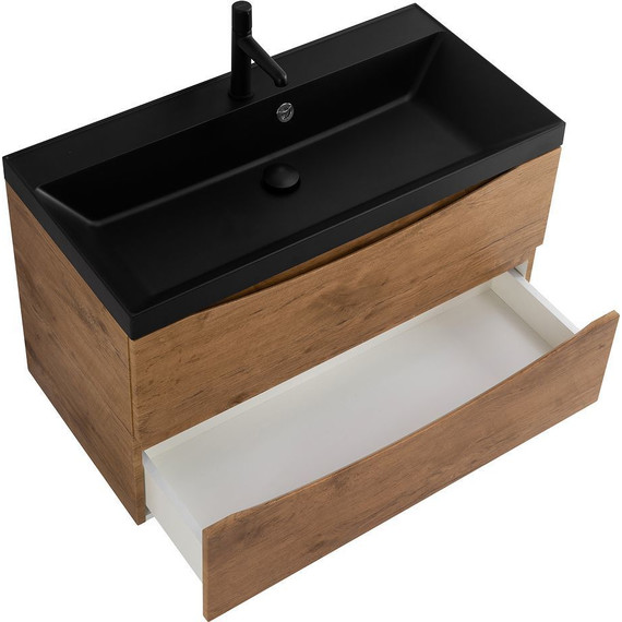 Тумба подвесная с раковиной BelBagno MARINO-900-2C-SO-RN-P 90 см, Rovere Nature (раковина BB900/450-LV-ART-AST-NERO) - 3 Тумба подвесная с раковиной BelBagno MARINO-900-2C-SO-RN-P 90 см, Rovere Nature (раковина BB900/450-LV-ART-AST-NERO) фото 3