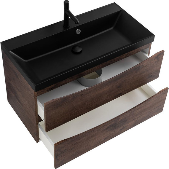 Тумба подвесная с раковиной BelBagno MARINO-900-2C-SO-RW-P 90 см, Rovere Moro (раковина BB900/450-LV-ART-AST-NERO) - 2 Тумба подвесная с раковиной BelBagno MARINO-900-2C-SO-RW-P 90 см, Rovere Moro (раковина BB900/450-LV-ART-AST-NERO) фото 2