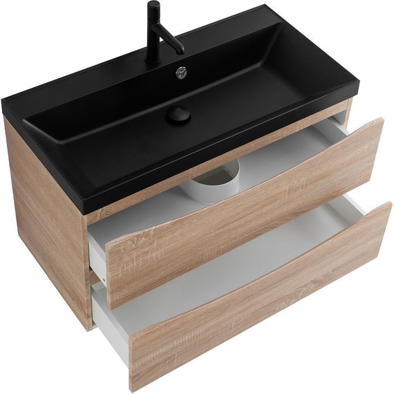 Тумба подвесная с раковиной BelBagno MARINO-900-2C-SO-WO-P 90 см, Rovere Bianco (раковина BB900/450-LV-ART-AST-NERO) фото 