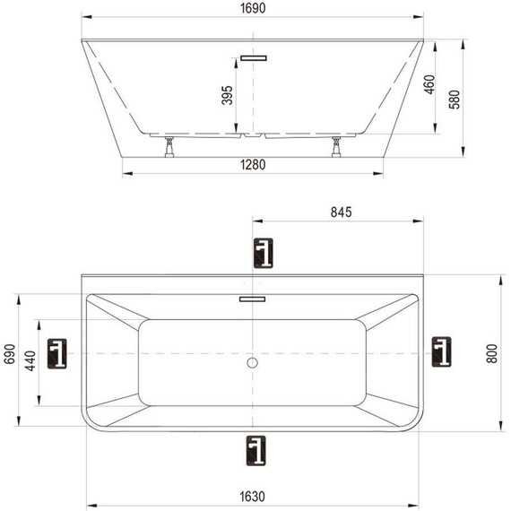 Ванна акриловая Ravak Freedom D 169х80 см XC00D00020, Размер - мм: 1700х800 фото 4