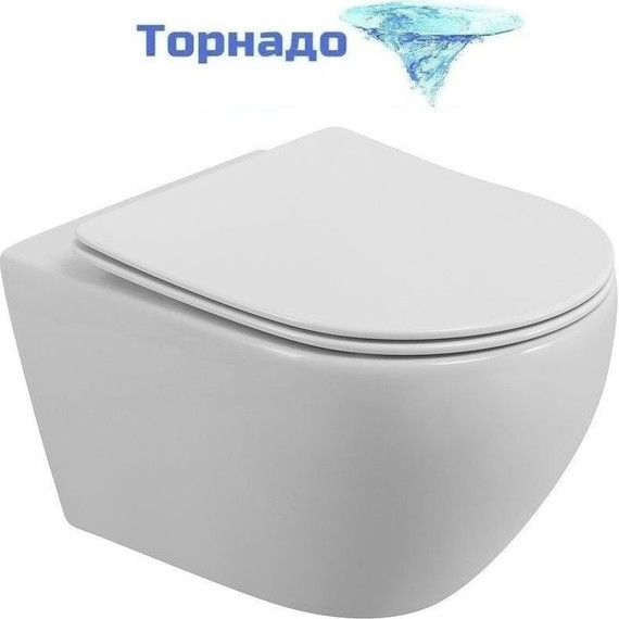 Унитаз подвесной безободковый Cezares Stream-Tor CZR-2426-TH-TOR/SC с тонкой крышкой микролифт (Система смыва торнадо) фото 