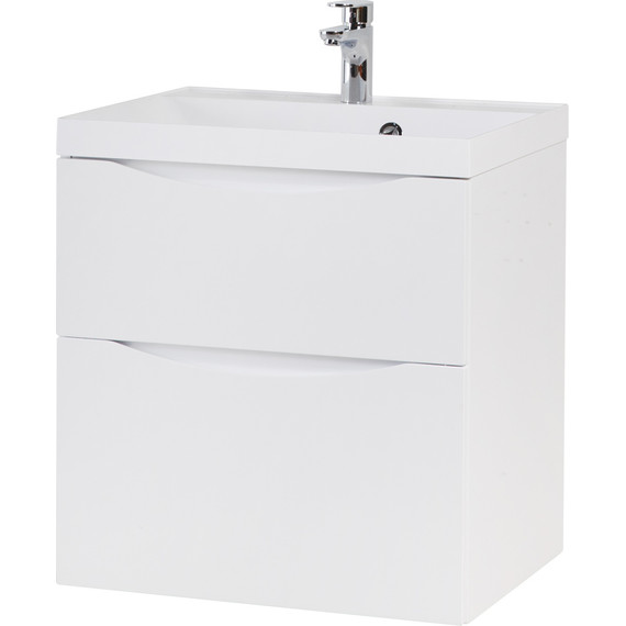 Тумба подвесная с раковиной BelBagno MARINO-H60-600-2C-SO-BL-P 60 см (раковина чёрная BB600/450-LV-ART-AST-NERO) Bianco Lucido фото 