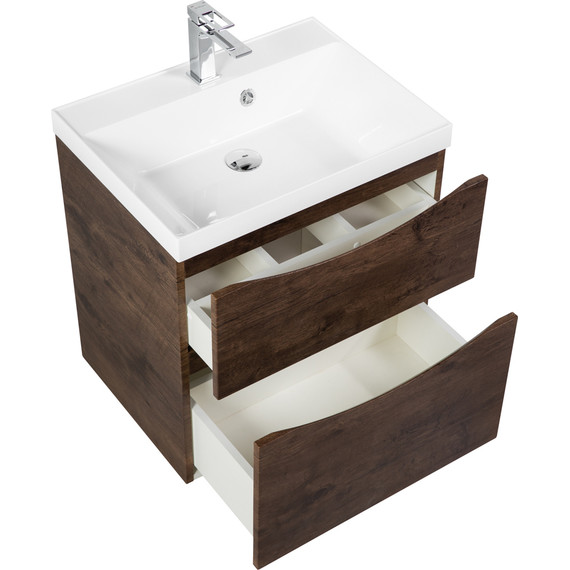 Тумба подвесная с раковиной BelBagno MARINO-H60-700-2C-SO-RW-P 70 см (раковина чёрная BB700/450-LV-ART-AST-NERO) Rovere Moro фото 7