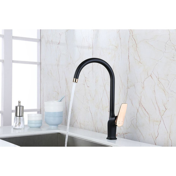 Смеситель для кухни Lemark Bronx LM3705BLR, черный/розовое золото фото 2