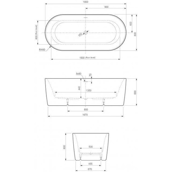 Ванна отдельностоящая Cezares Metauro 180x80 см METAURO-INT-Central-180-80-60, белый глянцевый фото 3