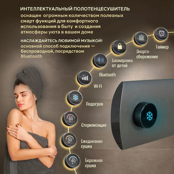 Первый в мире интеллектуальный полотенцесушитель Dagen One 470x145 мм OSGM (скрытое подключение) графит фото 2