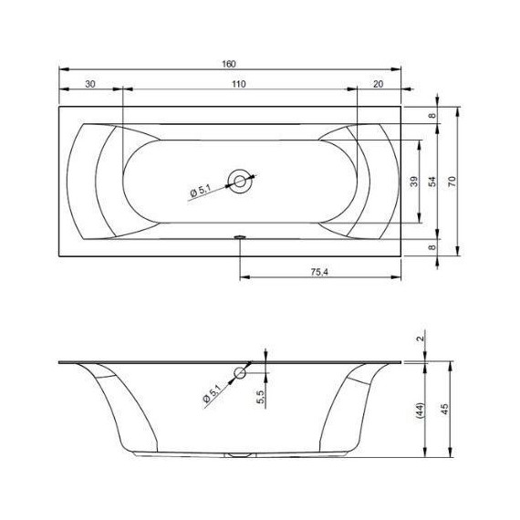Ванна акриловая Riho LINARES 160x70 см B140001005, Размер - мм: 1600х700 фото 9