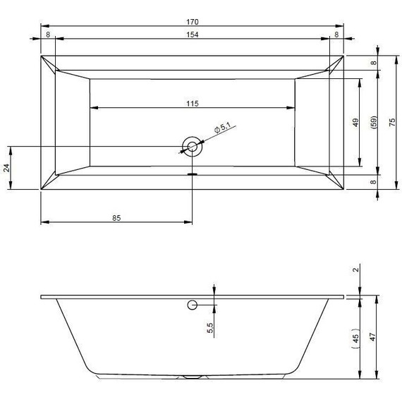 Ванна акриловая Riho LUGO 170x75 см B132001005, Размер - мм: 1700х750 фото 9