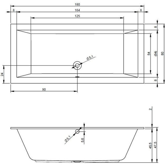 Ванна акриловая Riho LUGO 180x80 см B133001005, Размер - мм: 1800х800 фото 9