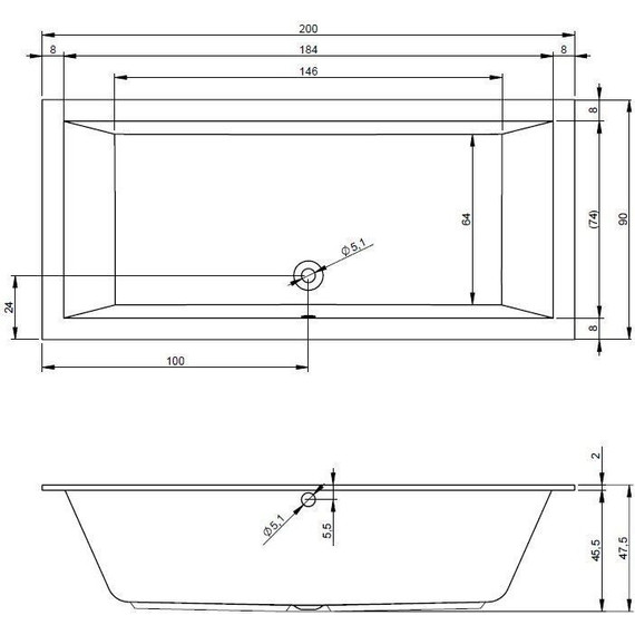 Ванна акриловая Riho LUGO 200x90 см B137001005, Размер - мм: 2000х900 фото 9