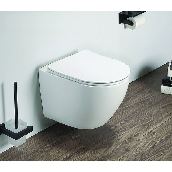 Инсталляция с подвесным унитазом комплект: Grohe Solido 38811KF0 с подвесным безободковым унитазом Azario Gloria AZ-2003 сиденье микролифт, крепление, кнопка смыва чёрная матовая, Цвет производителя: чёрный матовый фото 12