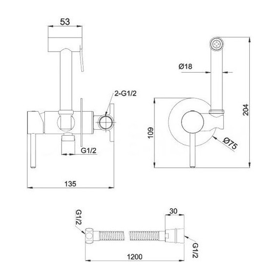 Набор для гигиенического душа Ravak BM 050.20 X070072, чёрный матовый - 2 Набор для гигиенического душа Ravak BM 050.20 X070072, чёрный матовый фото 2