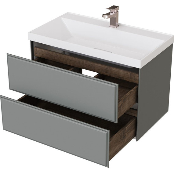 Тумба подвесная с раковиной Mirsant Dante 80 см (раковина Style 80) серый матовый фото 4