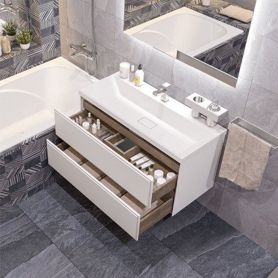 Тумба подвесная с раковиной Mirsant Dante 100 см (раковина Style 100) белый - 4 Тумба подвесная с раковиной Mirsant Dante 100 см (раковина Style 100) белый фото 4