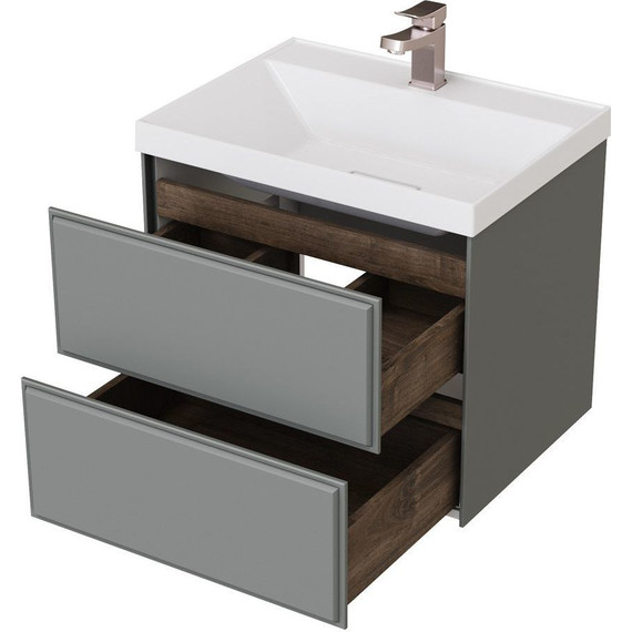 Тумба подвесная с раковиной Mirsant Dante 60 см (раковина Style 60) серый матовый фото 6