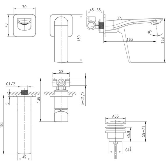 Смеситель для раковины настенный Lemark Allegro LM5936CW, белый/хром фото 2