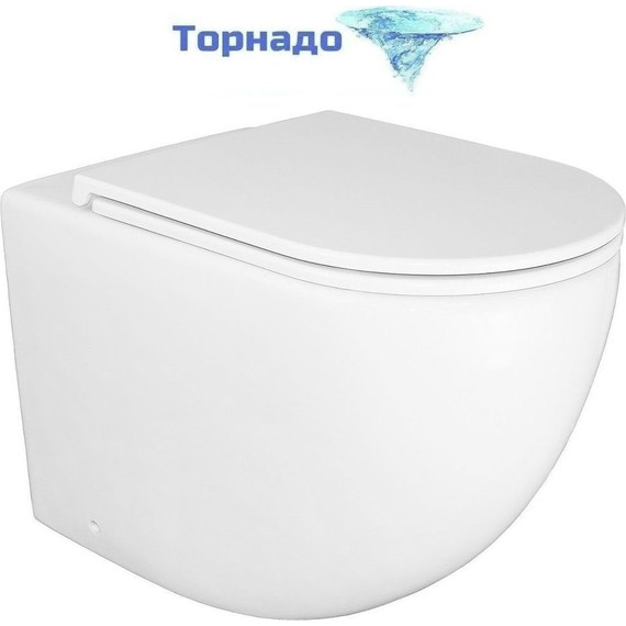 Унитаз приставной безободковый Azario Grado AZ-2141D-UQ1 с тонкой крышкой микролифт (система смыва Торнадо) фото 