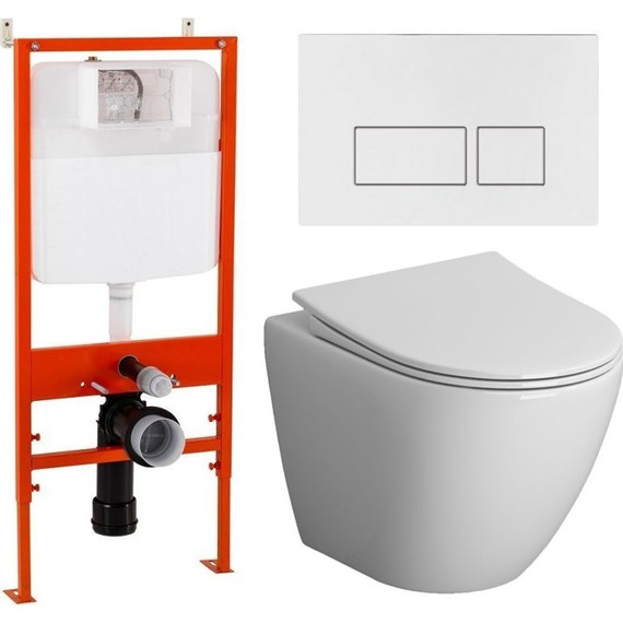 Инсталляция с подвесным унитазом комплект: BelBagno BB026/BB042BL с подвесным безободковым унитазом Niagara Vista NG-9301 сиденье микролифт, крепление, кнопка смыва белый глянцевый фото 