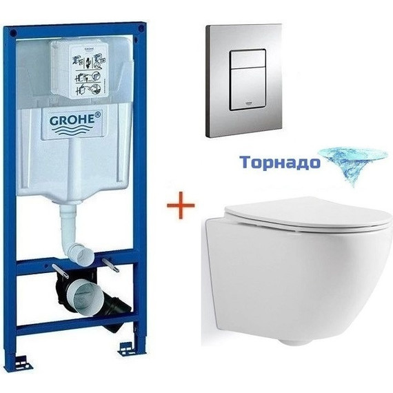 Инсталляция с подвесным унитазом комплект: Grohe Rapid SL 38772001 с подвесным унитазом Sole Pandora сиденье микролифт, крепление, кнопка смыва хром фото 