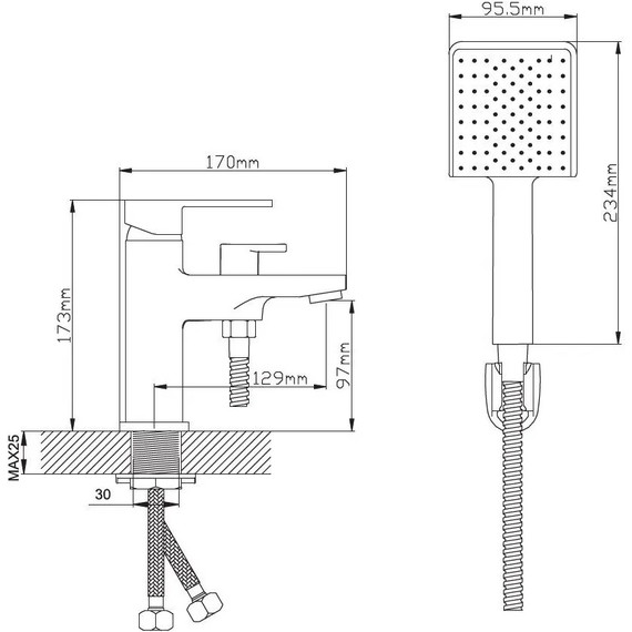 Смеситель на борт ванны Diadonna D80-114106 с лейкой фото 9