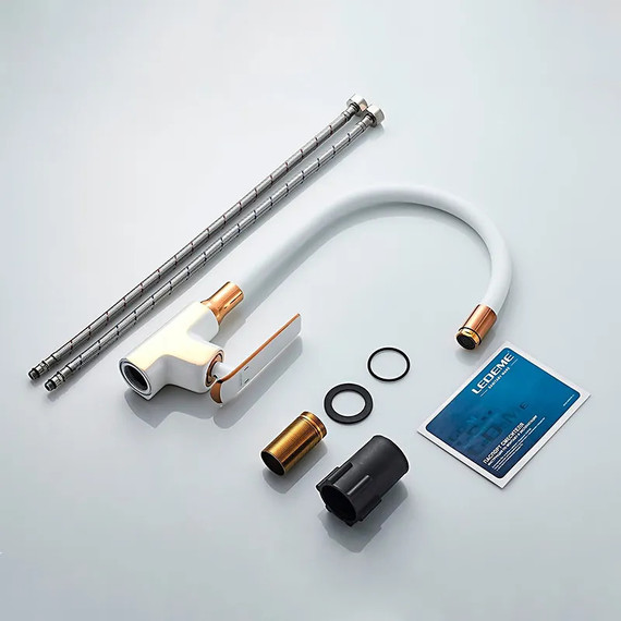 Смеситель для кухни Ledeme L4074WR-3, белый/розовое золото фото 7