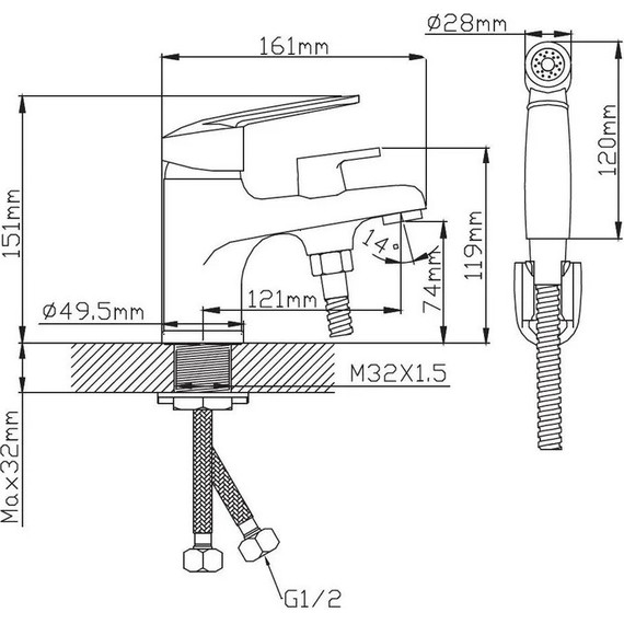 Смеситель для раковины с лейкой для биде Diadonna D80-114128 фото 5