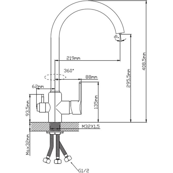 Смеситель для кухни Diadonna D99-446107WG, светло-серый, Цвет производителя: светло-серый фото 3