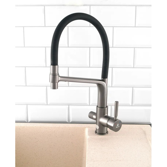Смеситель для кухни Diadonna D49-19028QH, серый графит, Цвет производителя: оружейная сталь фото 3