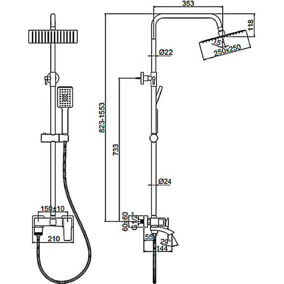 Душевая стойка Ledeme L2478U, графит фото 2
