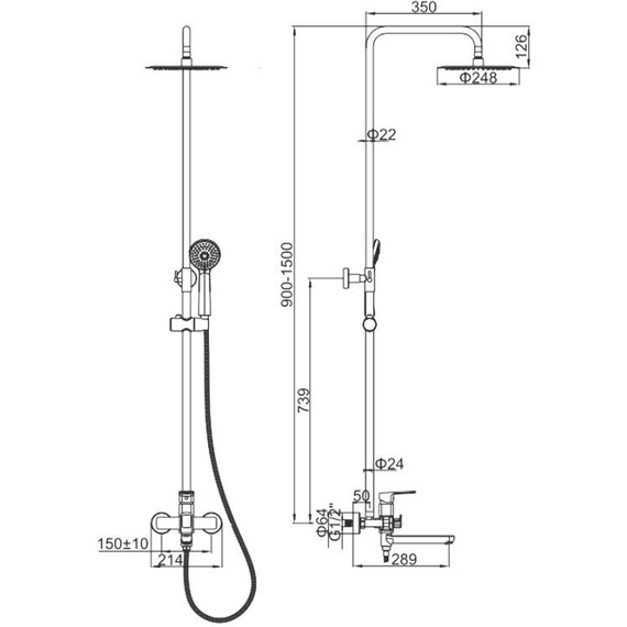 Душевая стойка Ledeme L2480D, оружейная сталь - 2 Душевая стойка Ledeme L2480D, оружейная сталь фото 2