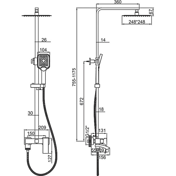 Душевая стойка Gerhans K19114B, чёрный фото 2