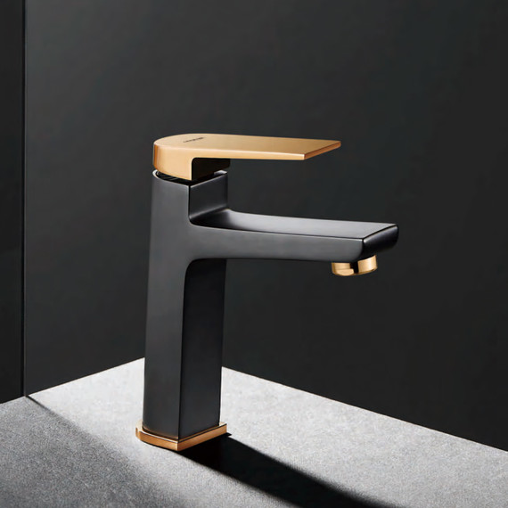 Смеситель для раковины Ledeme L1091BR, чёрный/розовое золото фото 2