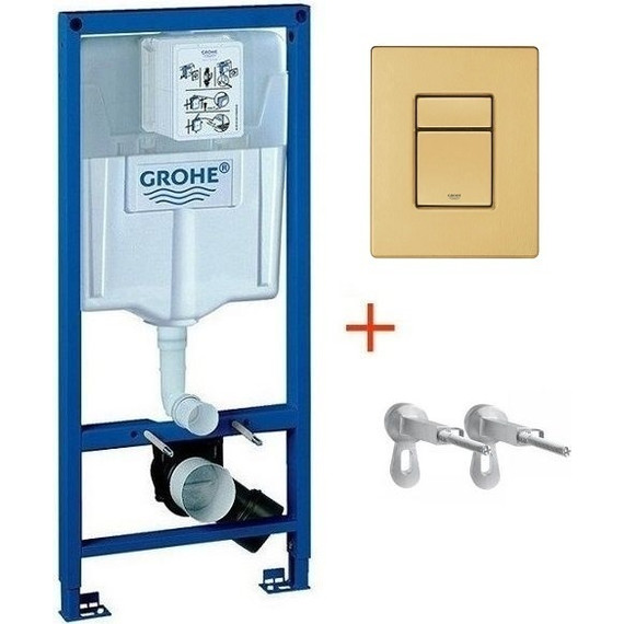 Инсталляция с подвесным унитазом комплект: Grohe Rapid SL 38772001+38732GN0 с подвесным безободковым унитазом Ideal Standard Tesi AquaBlade T007901 сиденье микролифт, крепление, кнопка смыва золото матовое, Цвет производителя: золото матовое фото 2